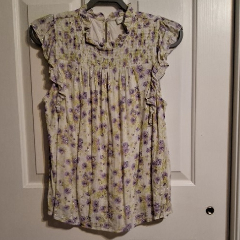 Rachel Zoe Purple and Green Flutter Sleeve Blouse